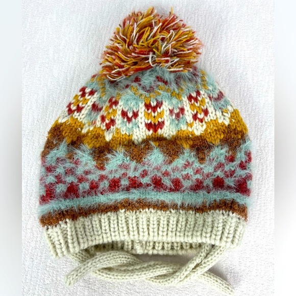Zara Other - Zara Baby Knit Multicolor Pom Pom Tie Beanie